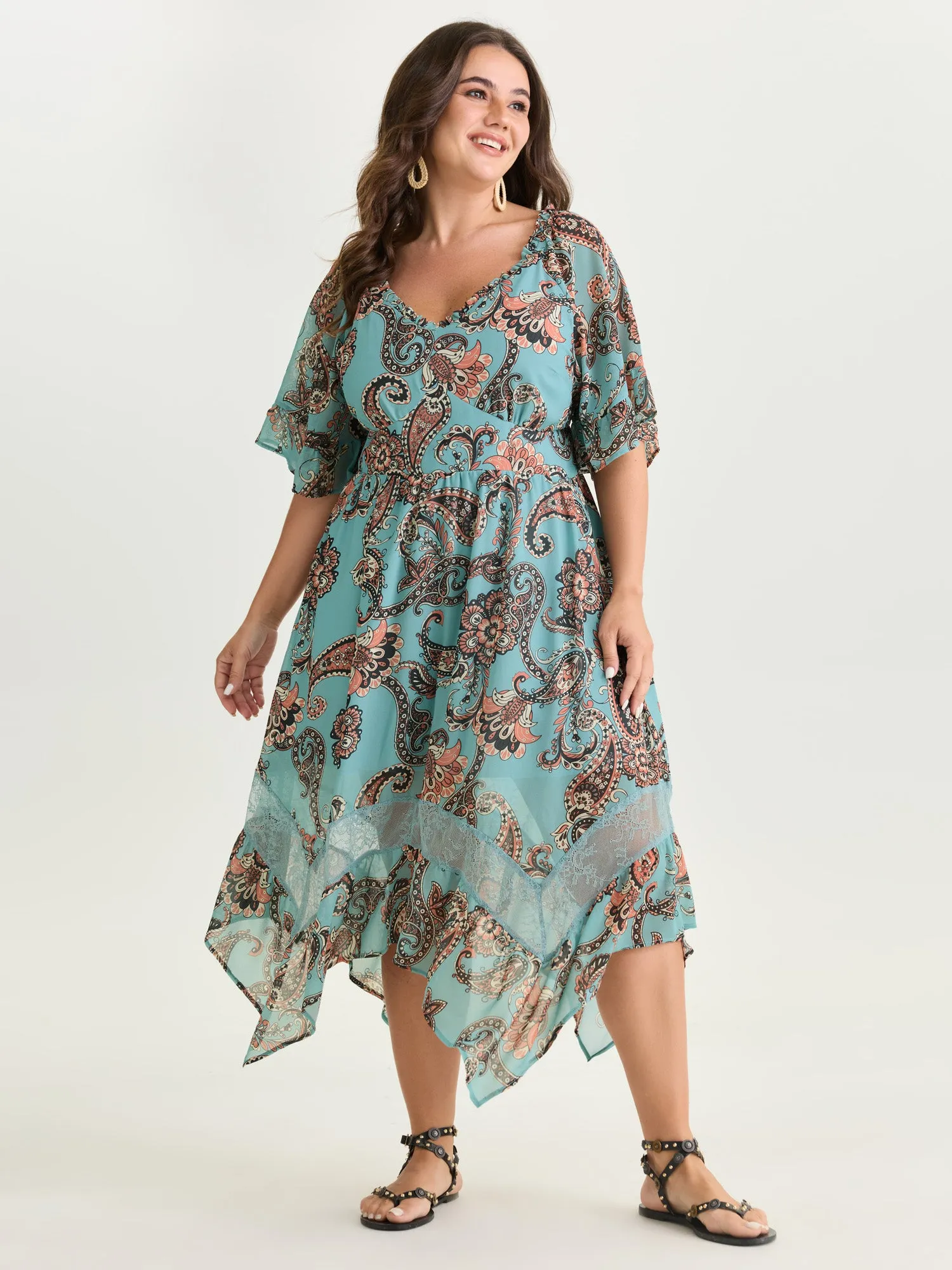 Floral Paisley Print High Low Hem Midi Dress sold by Bloomchic