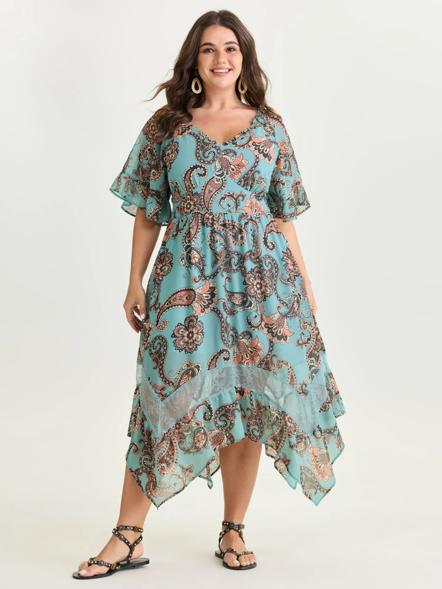 Floral Paisley Print High Low Hem Midi Dress sold by Bloomchic product image thumbnail 3