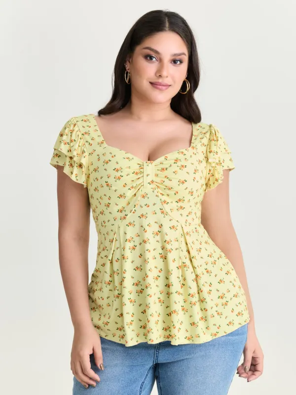 Floral Print Ruched Bodice Knit Top made by Bloomchic
