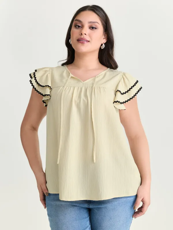 Textured Color Contrast Layered Sleeve Blouse made by Bloomchic