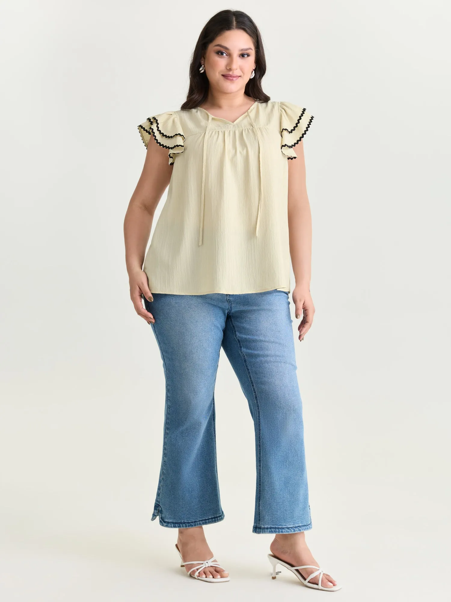 Textured Color Contrast Layered Sleeve Blouse sold by Bloomchic product image thumbnail 3