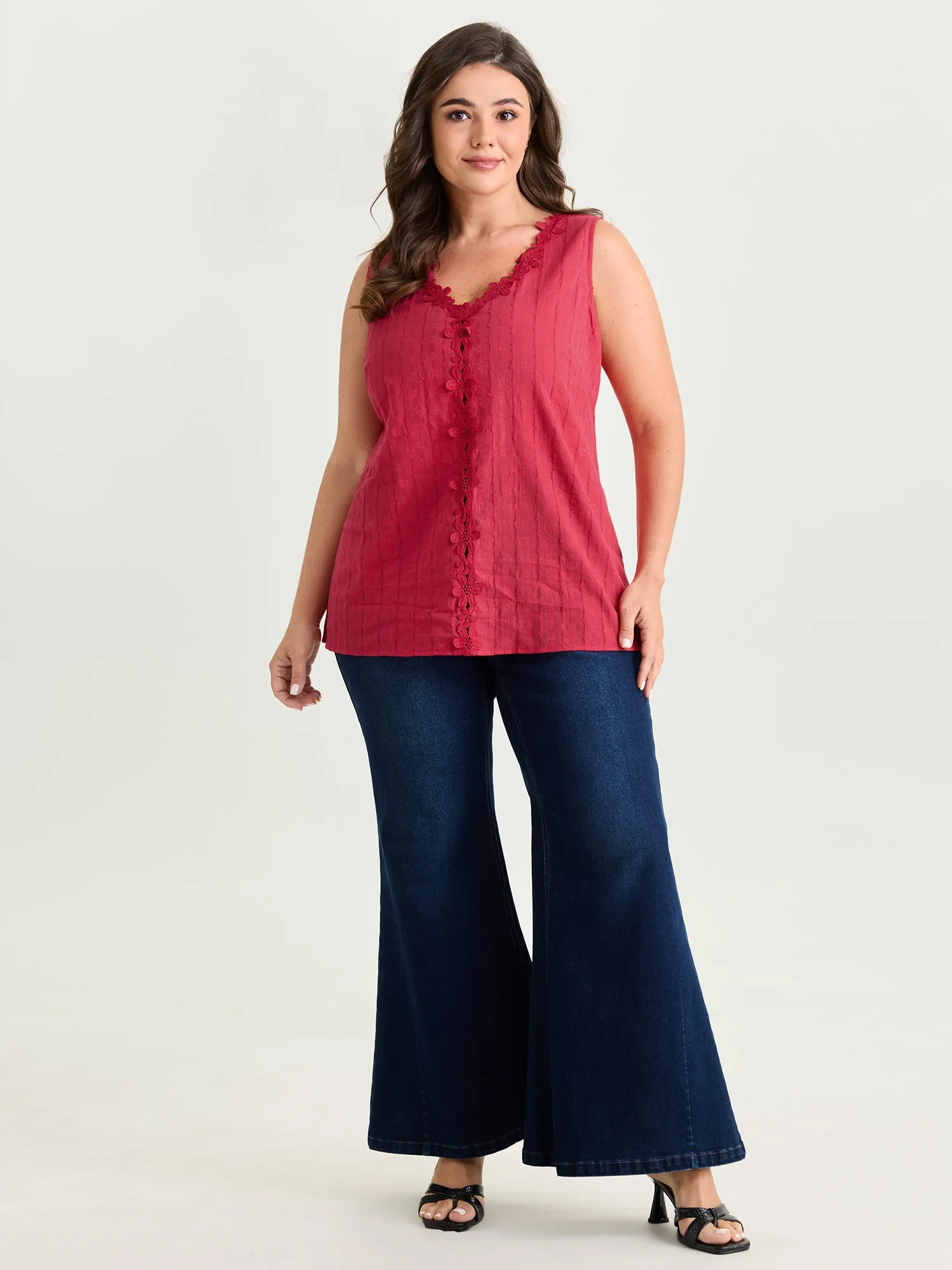 Cotton Floral Lace Detail Textured Tank Top sold by Bloomchic product image thumbnail 3