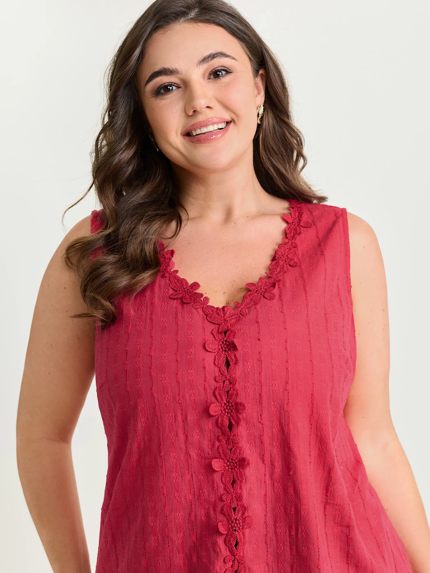 Cotton Floral Lace Detail Textured Tank Top sold by Bloomchic product image thumbnail 2