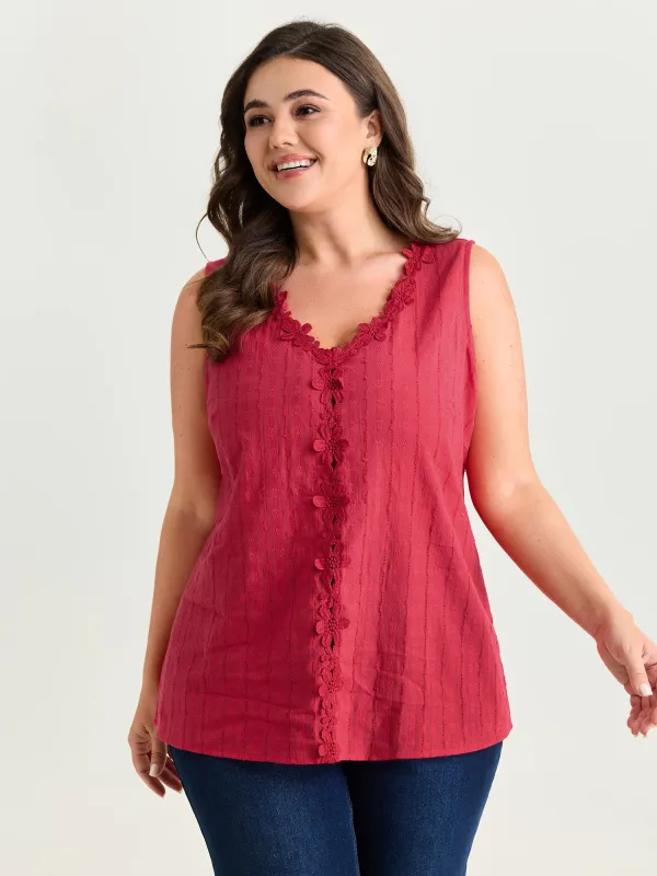 Cotton Floral Lace Detail Textured Tank Top made by Bloomchic