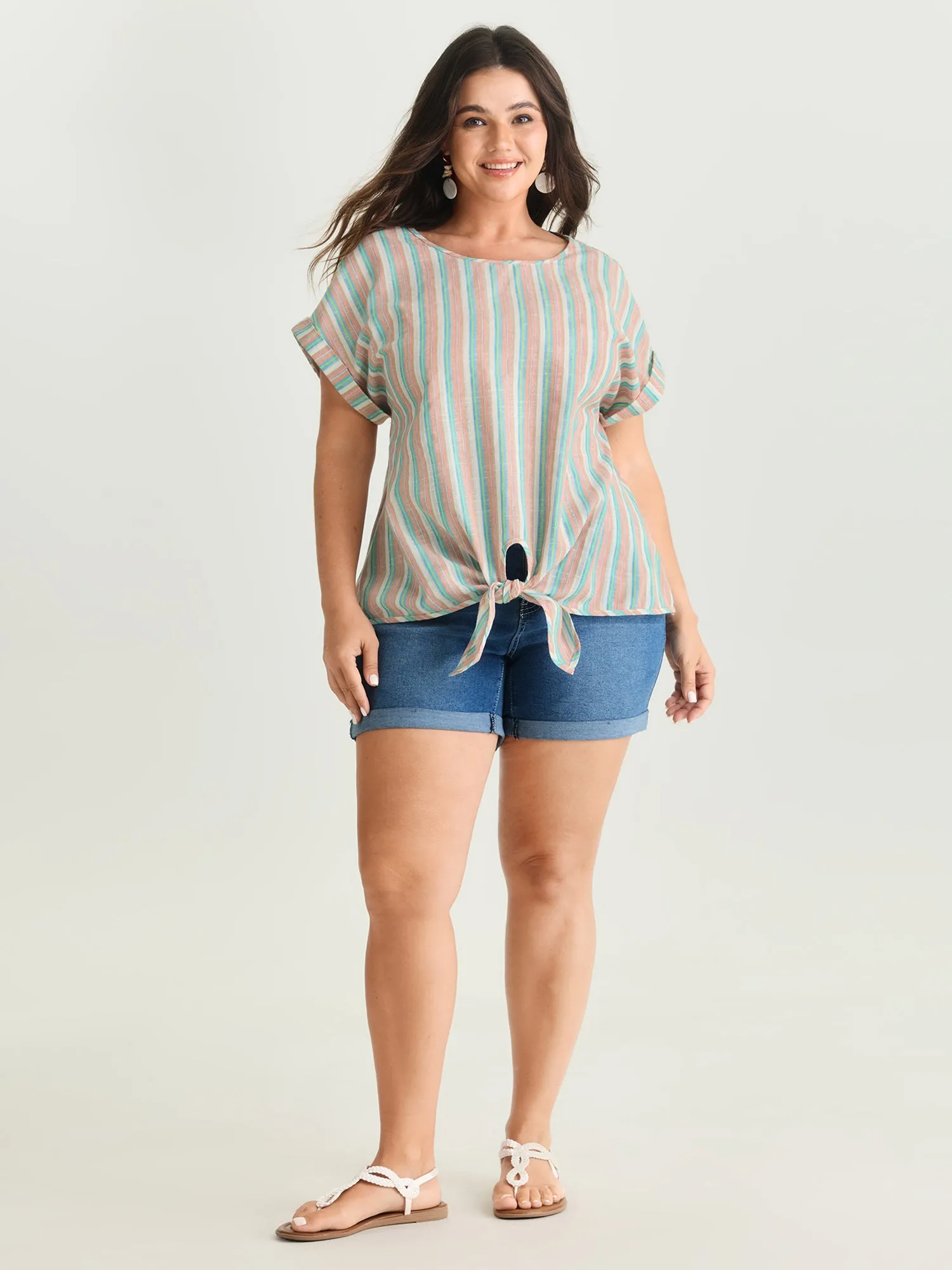 Striped Print Knotted Front Blouse sold by Bloomchic product image thumbnail 3