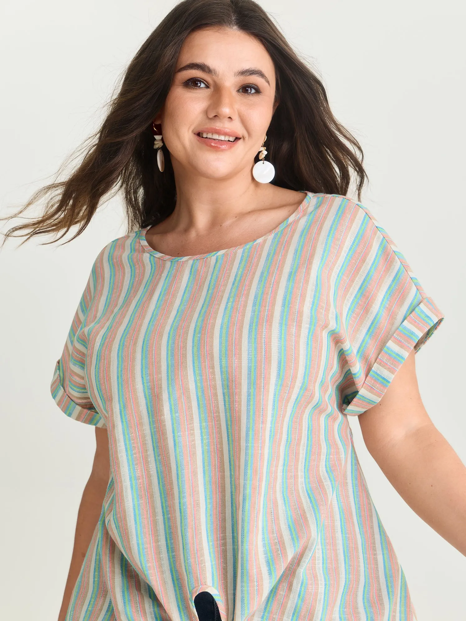 Striped Print Knotted Front Blouse sold by Bloomchic product image thumbnail 2