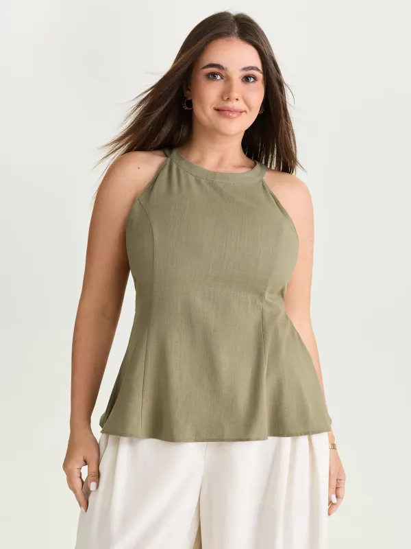 Cotton Linen Blend Sculpted Fit Tank Top made by Bloomchic