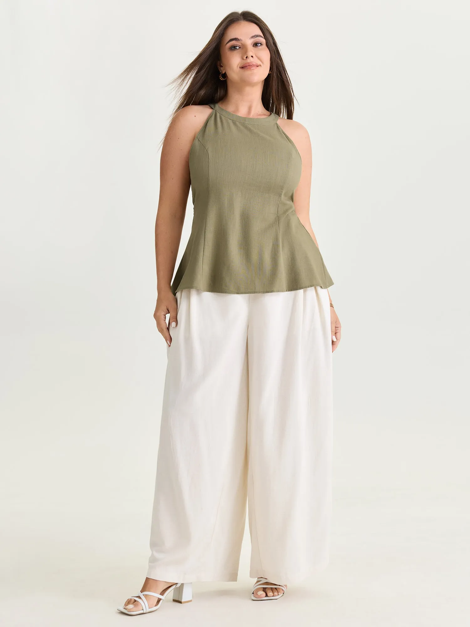Cotton Linen Blend Sculpted Fit Tank Top sold by Bloomchic product image thumbnail 3