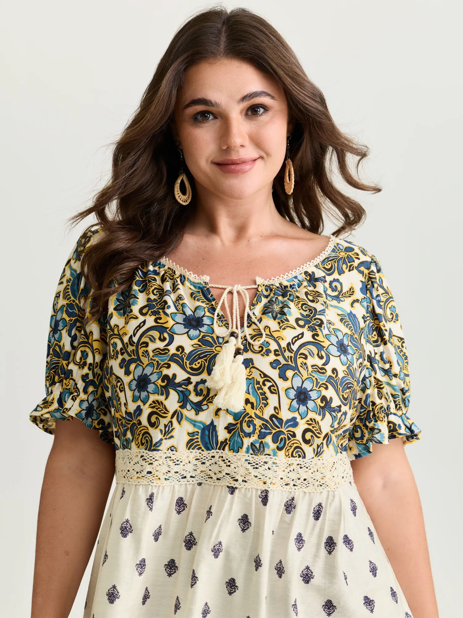 Floral Print Lace Neckline Flowy Blouse sold by Bloomchic product image thumbnail 2