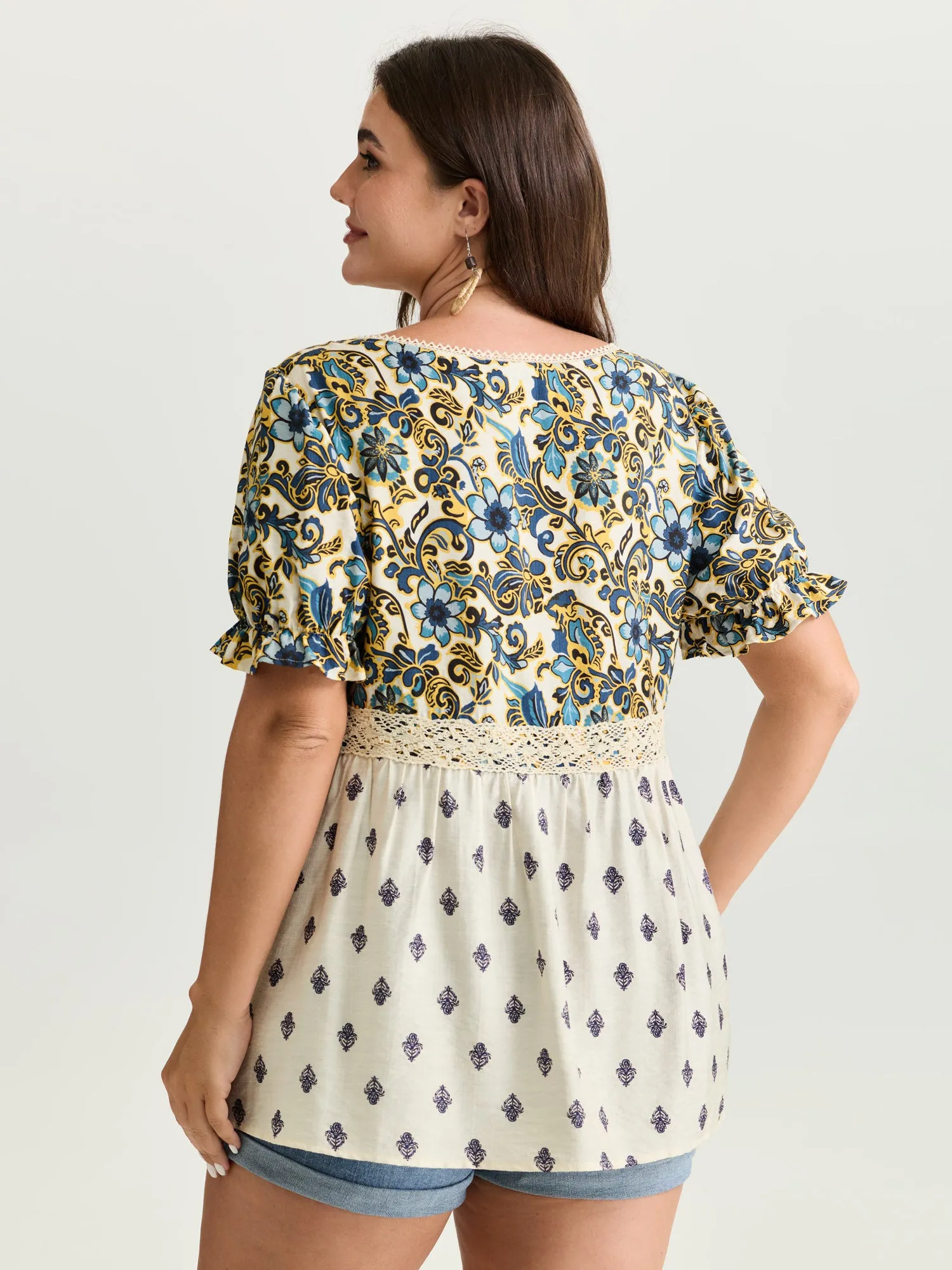 Floral Print Lace Neckline Flowy Blouse sold by Bloomchic product image thumbnail 4