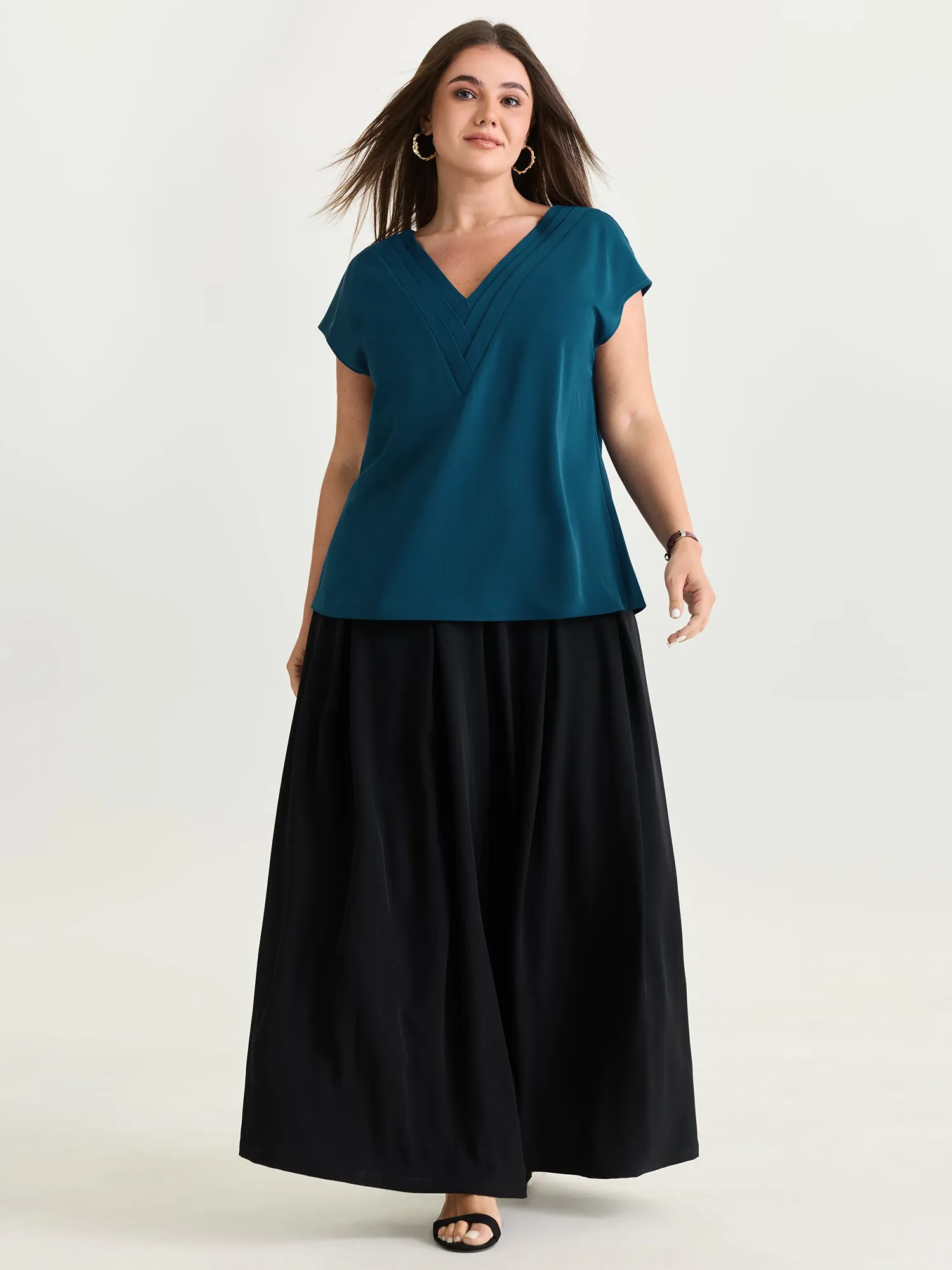 Pleated V-Neckline Dolman Sleeve Blouse sold by Bloomchic product image thumbnail 3