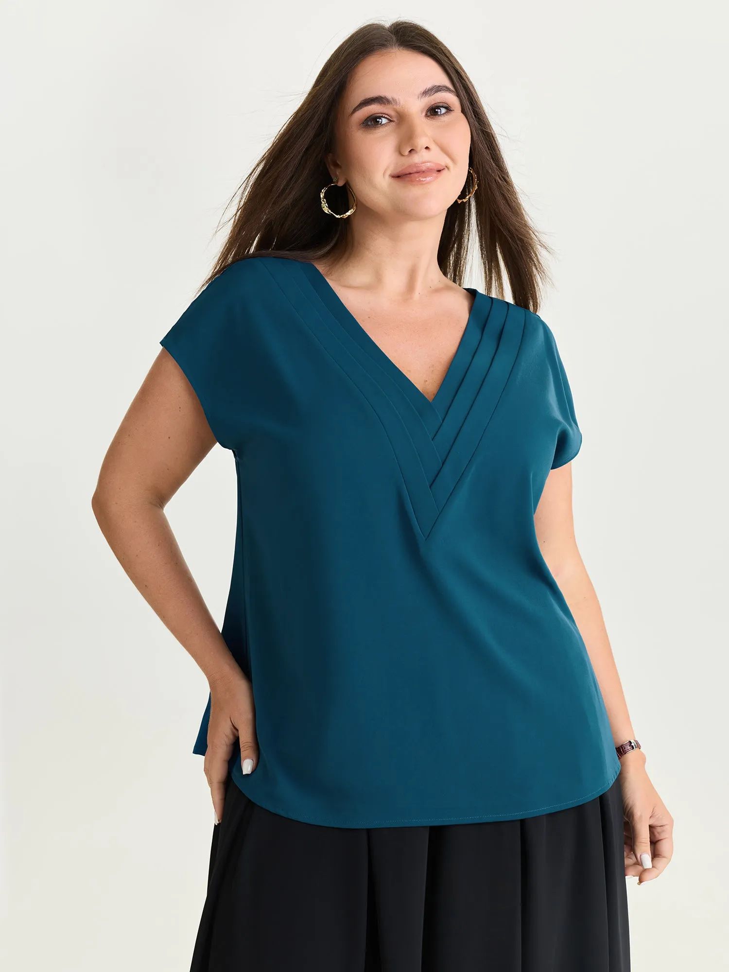 Pleated V-Neckline Dolman Sleeve Blouse sold by Bloomchic