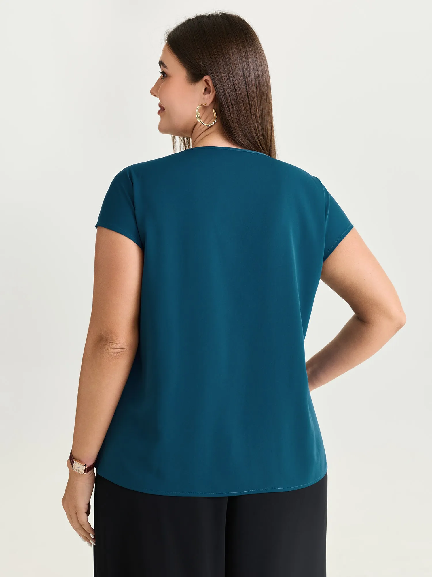 Pleated V-Neckline Dolman Sleeve Blouse sold by Bloomchic product image thumbnail 4