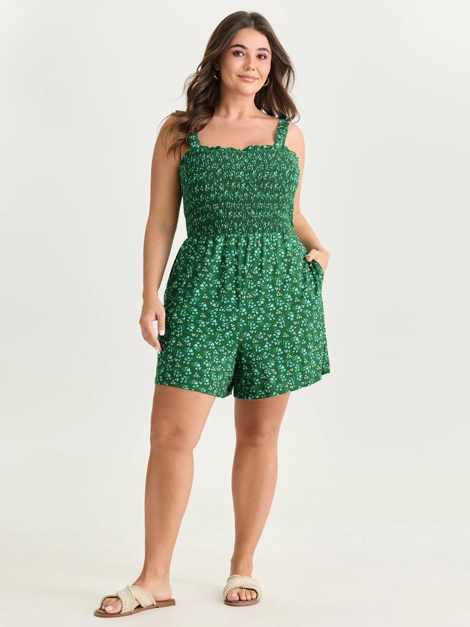 Floral Print Shirred Bodice Romper sold by Bloomchic product image thumbnail 4