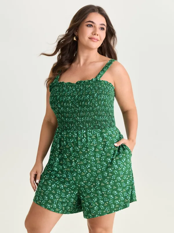 Floral Print Shirred Bodice Romper made by Bloomchic