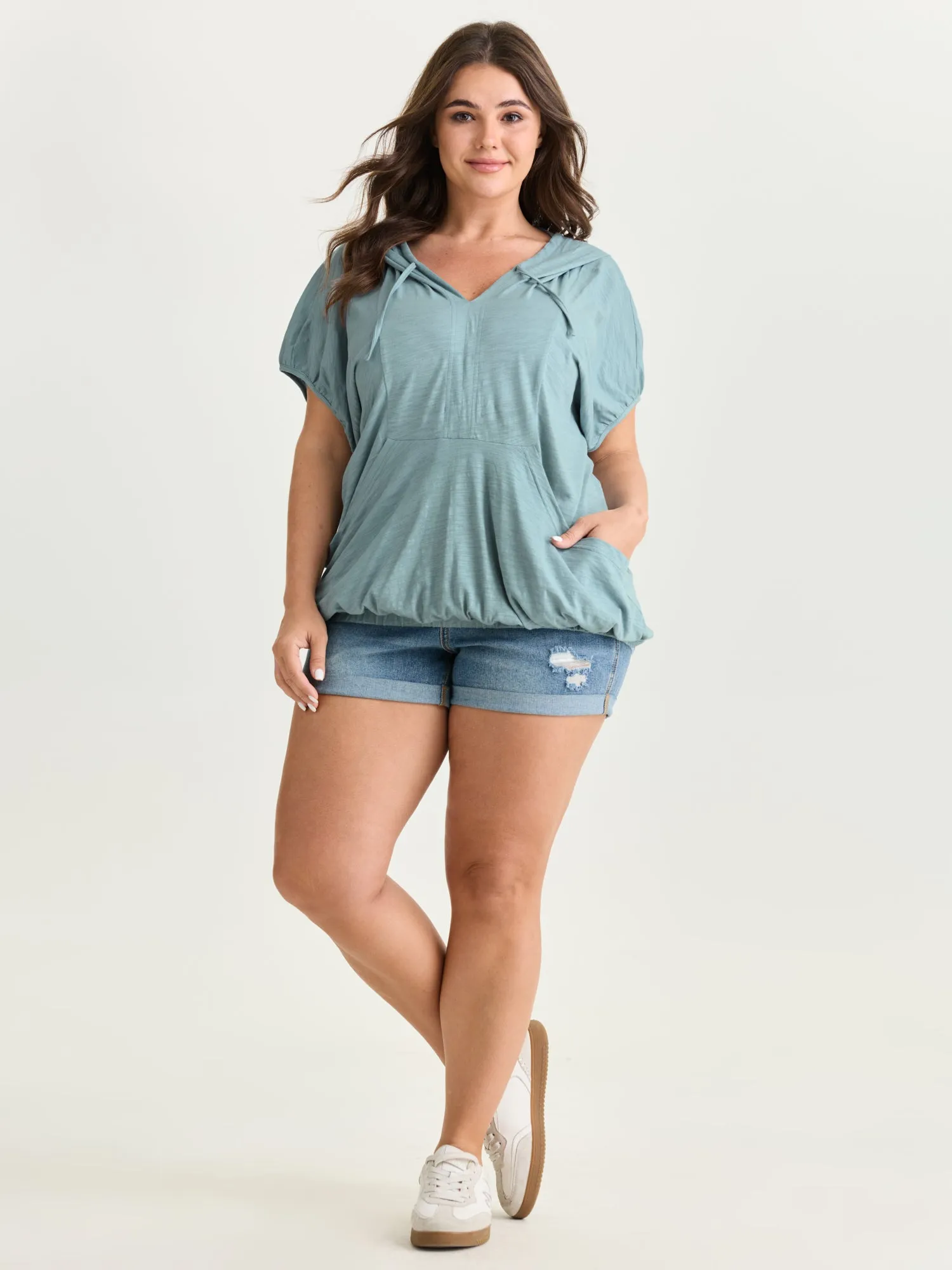 Pure Cotton Bubble Hem Hooded Knit Top sold by Bloomchic product image thumbnail 3