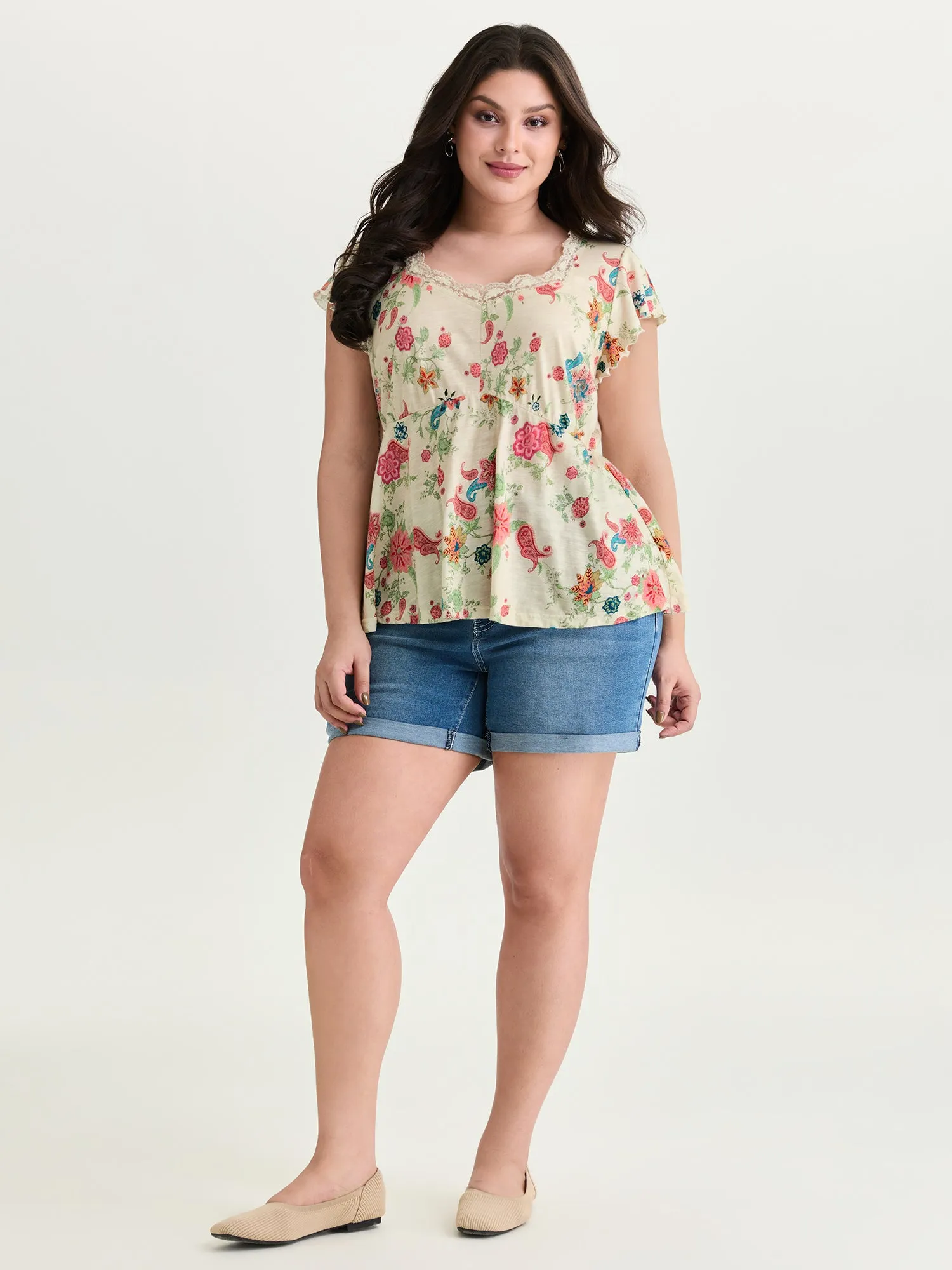 Cotton Stretchy Floral Paisley Print Knit Top sold by Bloomchic product image thumbnail 3