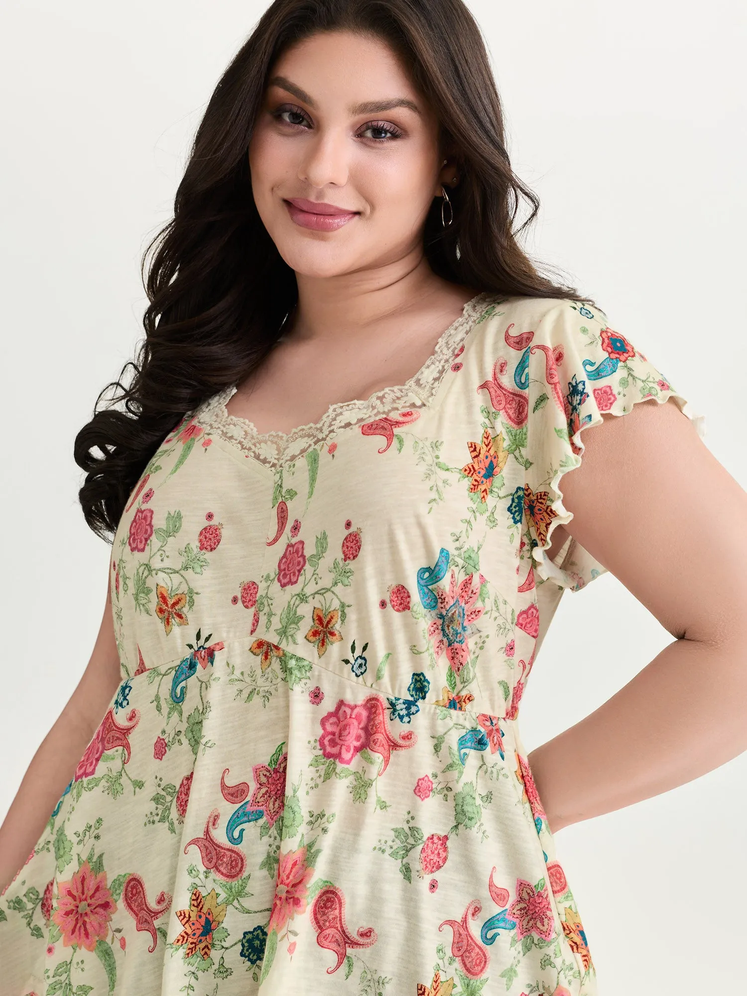 Cotton Stretchy Floral Paisley Print Knit Top sold by Bloomchic product image thumbnail 2