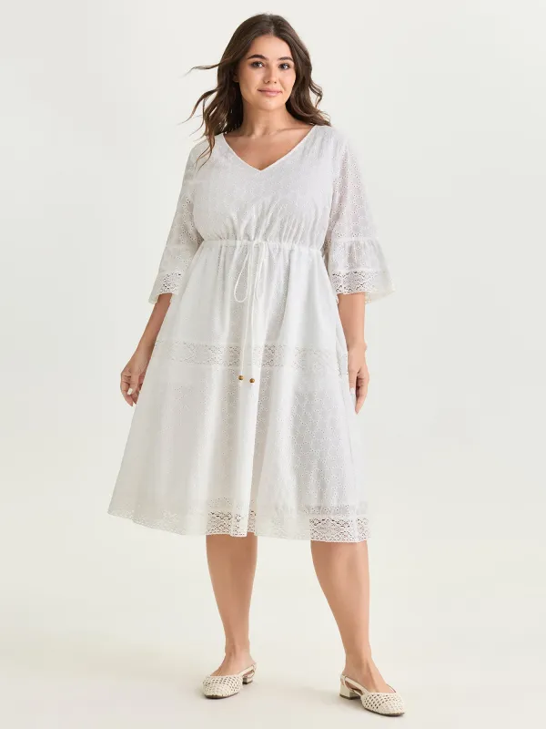 Pure Cotton Eyelet Embroidered Midi Dress made by Bloomchic