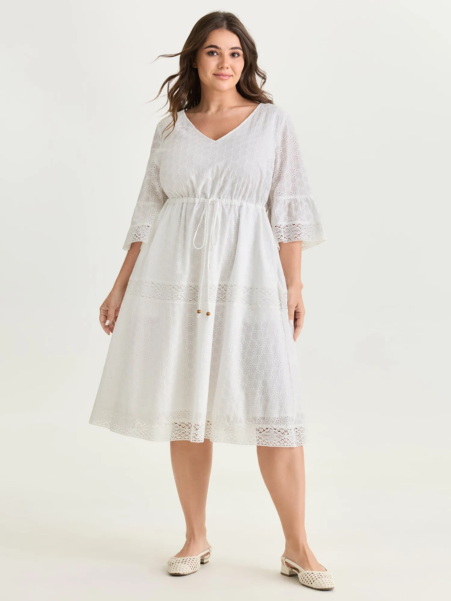 Pure Cotton Eyelet Embroidered Midi Dress sold by Bloomchic