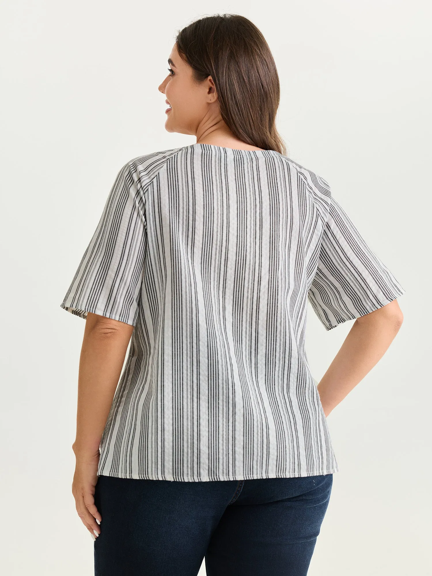 Cotton Striped Print Textured Flared Sleeve Blouse sold by Bloomchic product image thumbnail 4
