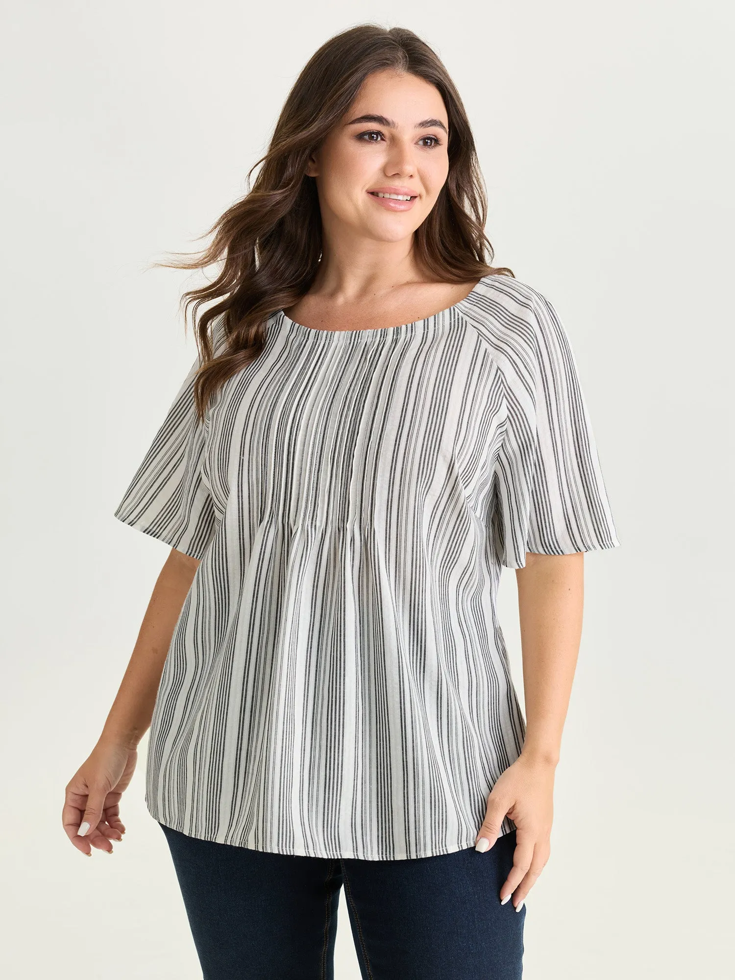 Cotton Striped Print Textured Flared Sleeve Blouse sold by Bloomchic