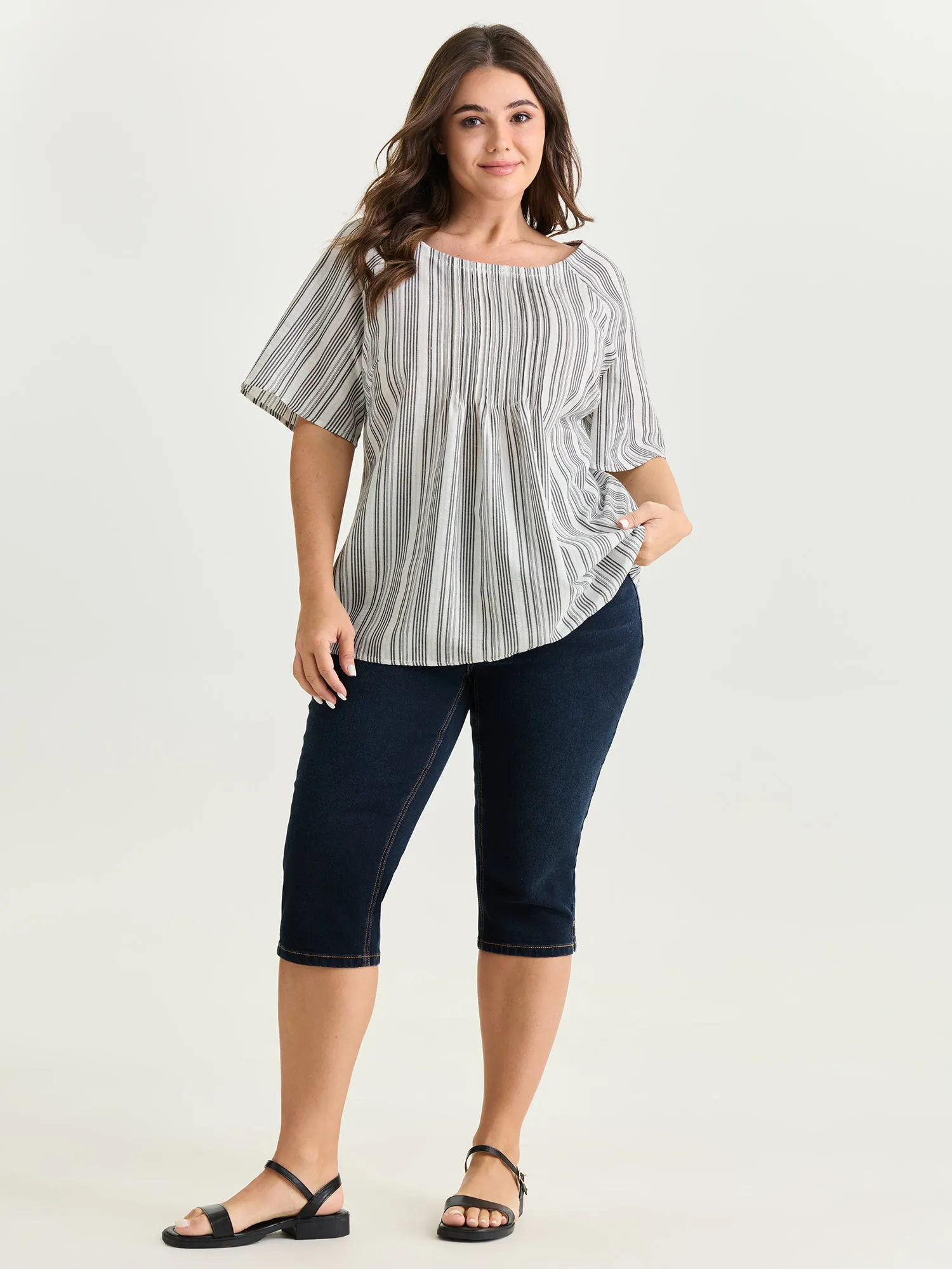 Cotton Striped Print Textured Flared Sleeve Blouse sold by Bloomchic product image thumbnail 3
