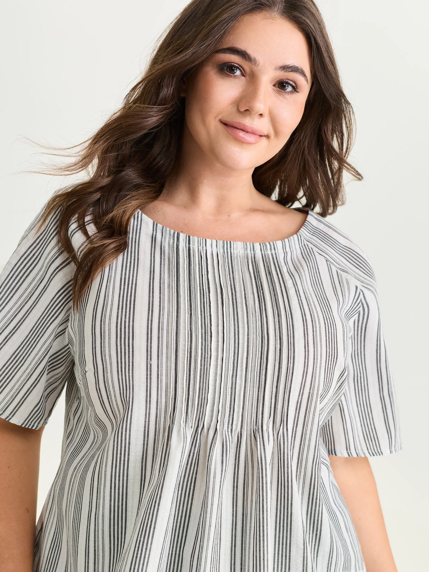 Cotton Striped Print Textured Flared Sleeve Blouse sold by Bloomchic product image thumbnail 2