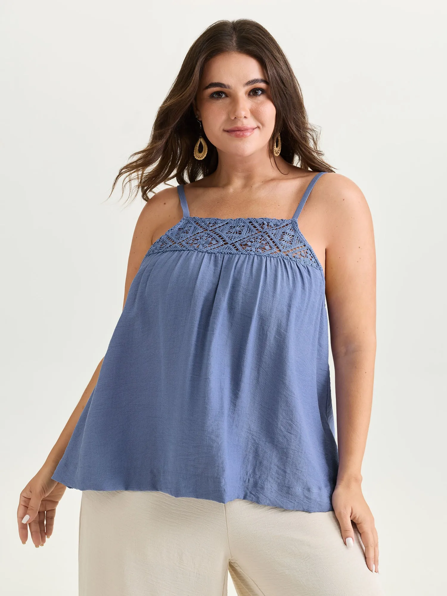 Cut-Out Neckline Cami Plain Tank Top sold by Bloomchic