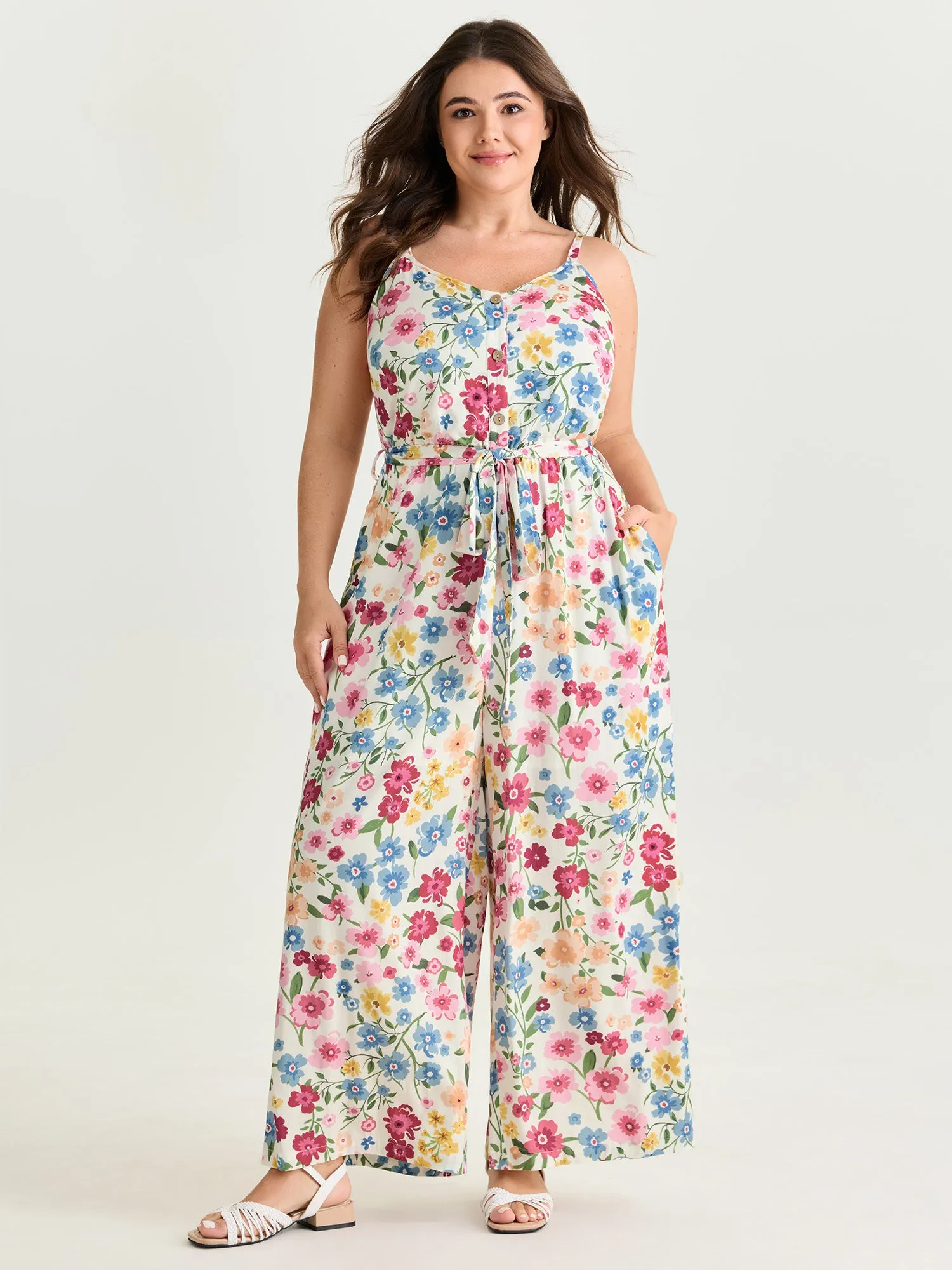 Floral Vibrance Waist-Tie Wide-Leg Jumpsuit sold by Bloomchic product image thumbnail 3
