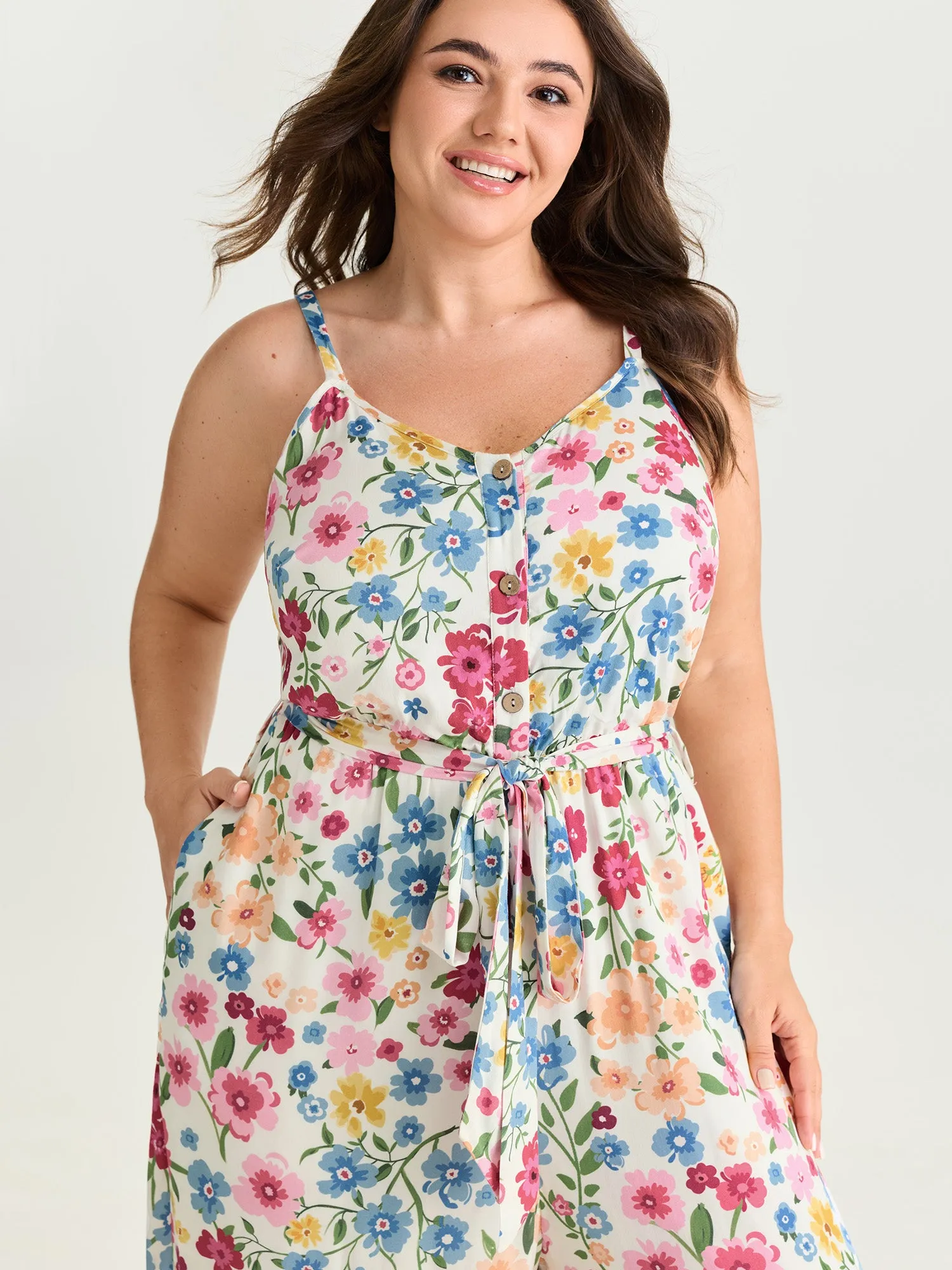 Floral Vibrance Waist-Tie Wide-Leg Jumpsuit sold by Bloomchic product image thumbnail 2