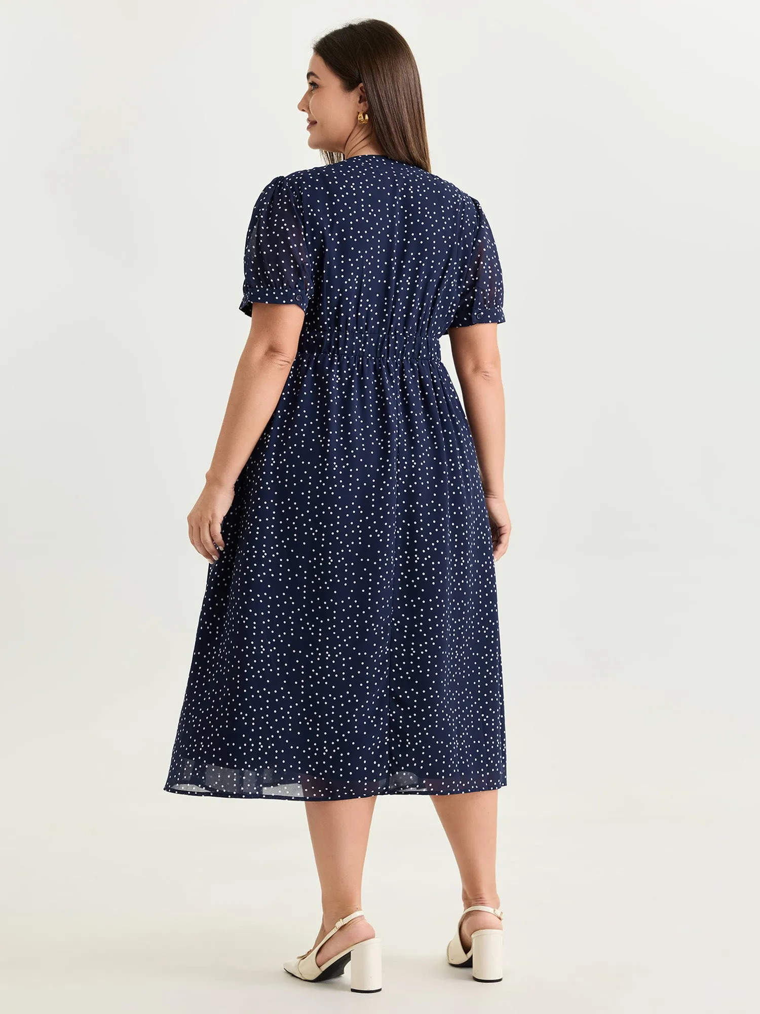 Pretty Polka Dots Ribbon Neckline Midi Dress sold by Bloomchic product image thumbnail 5