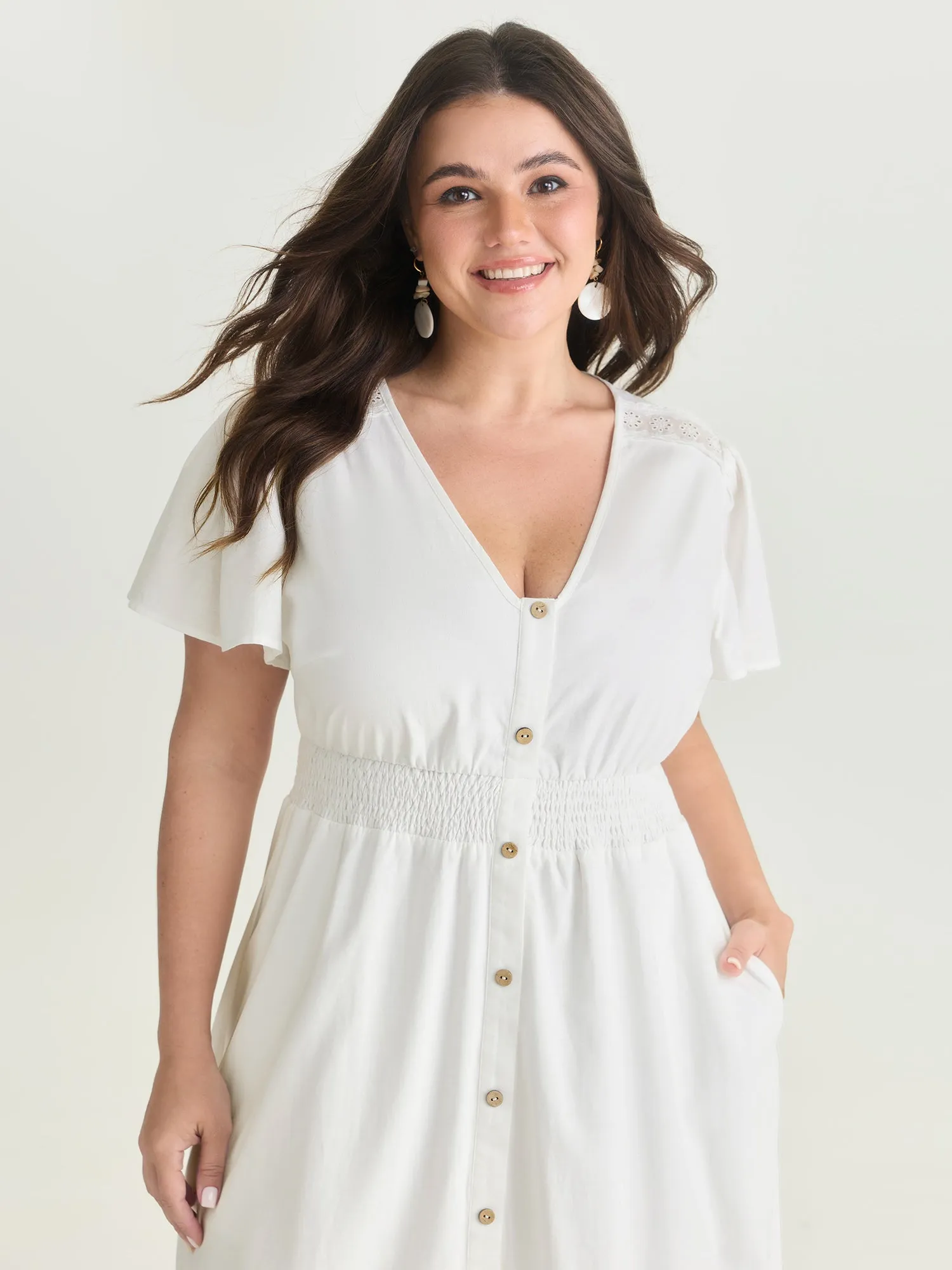 Shirred Waist Tiered V-Neck Maxi Dress sold by Bloomchic product image thumbnail 2