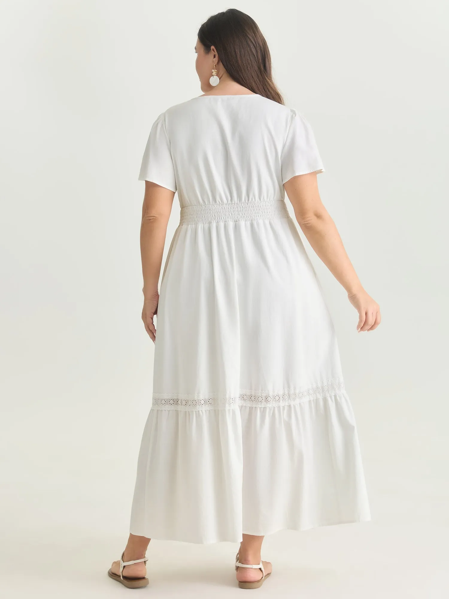 Shirred Waist Tiered V-Neck Maxi Dress sold by Bloomchic product image thumbnail 4
