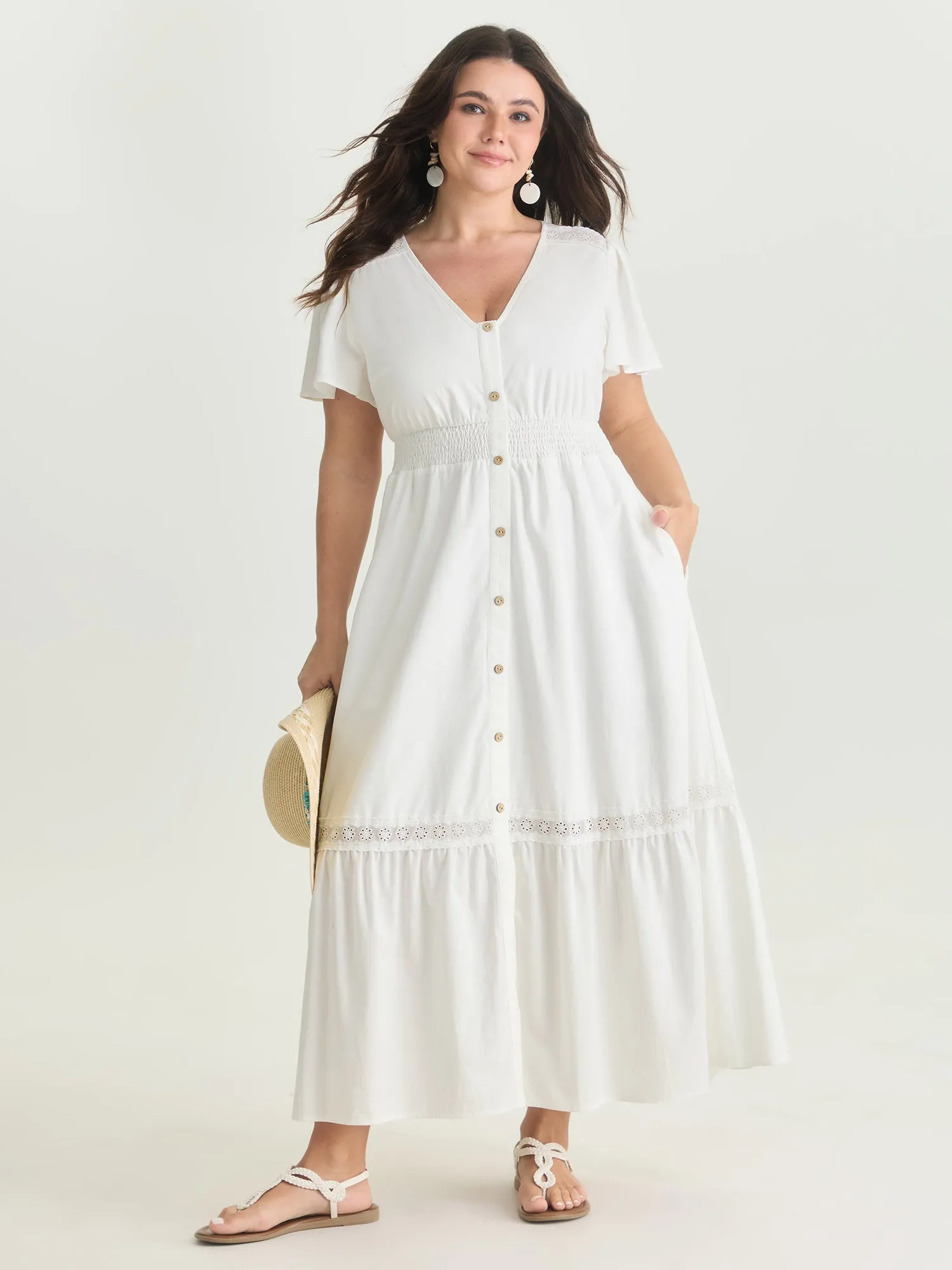 Shirred Waist Tiered V-Neck Maxi Dress sold by Bloomchic product image thumbnail 3