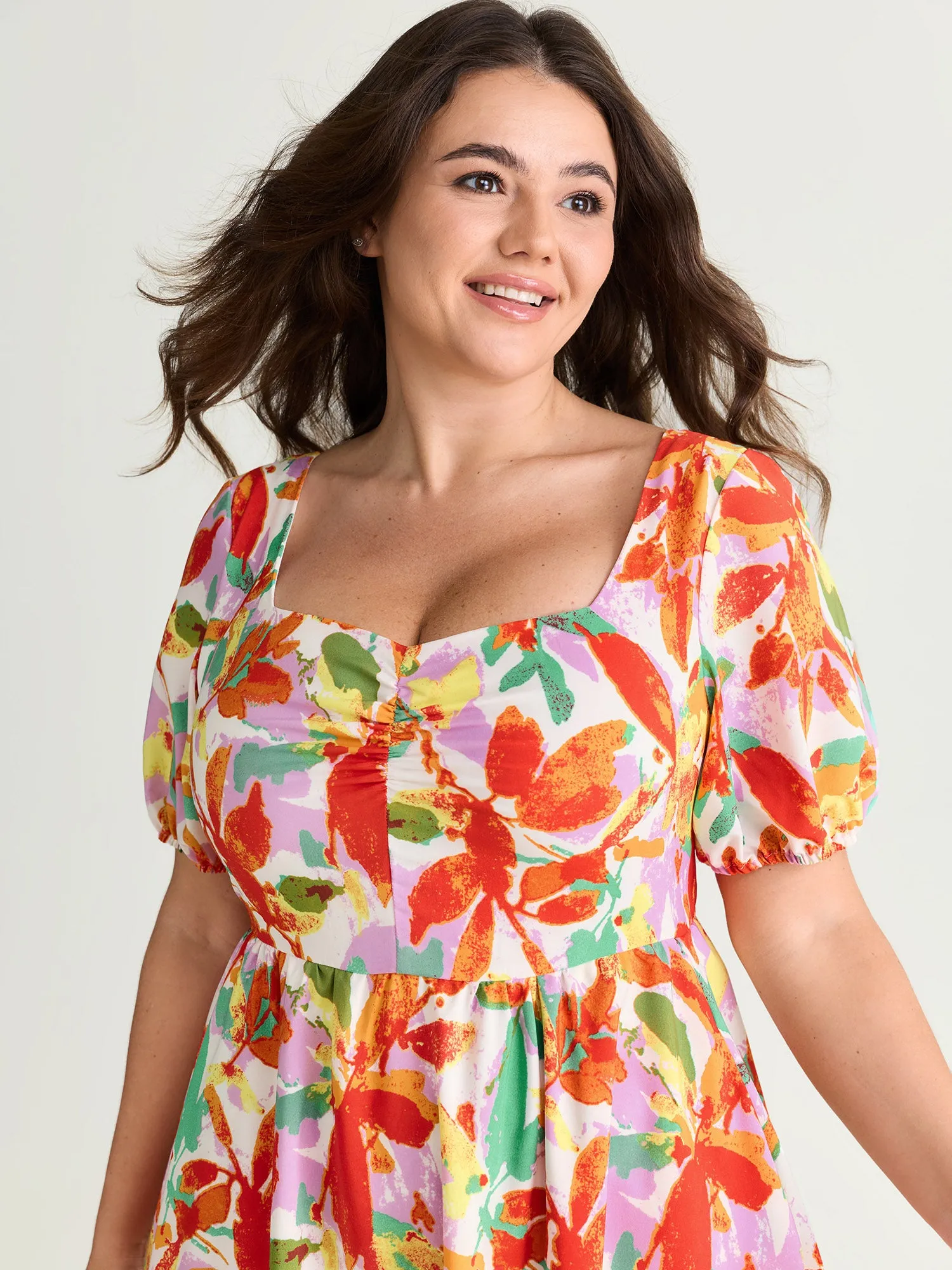 Bright Floral Print Ruched Bodice Midi Dress sold by Bloomchic product image thumbnail 4