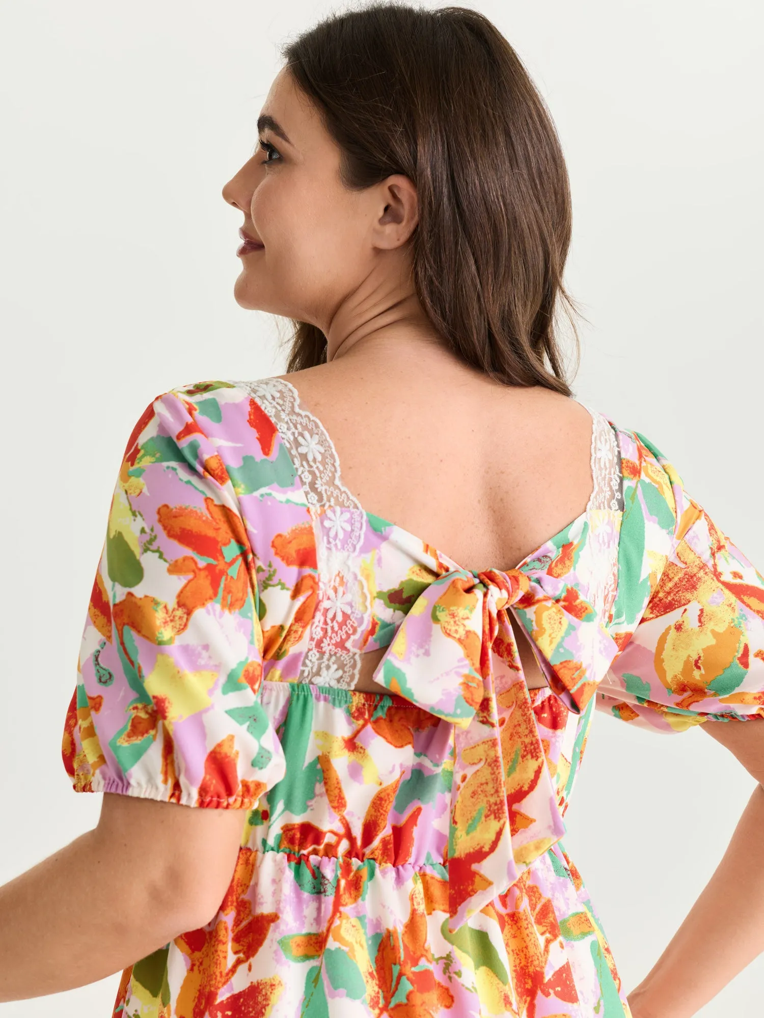 Bright Floral Print Ruched Bodice Midi Dress sold by Bloomchic product image thumbnail 2