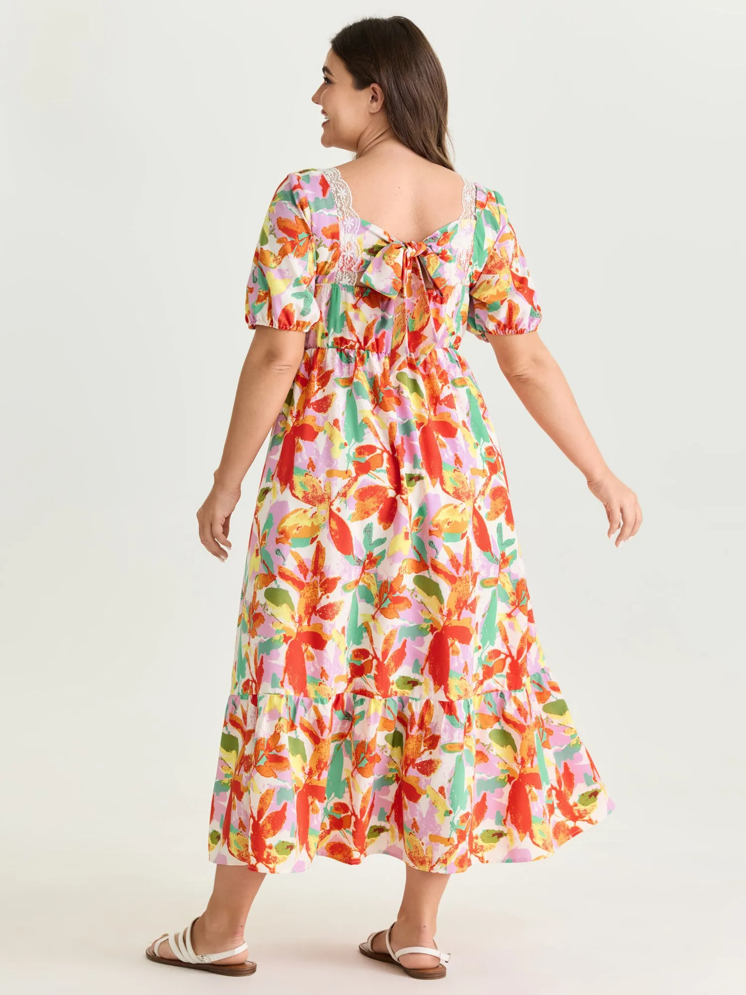 Bright Floral Print Ruched Bodice Midi Dress sold by Bloomchic product image thumbnail 5