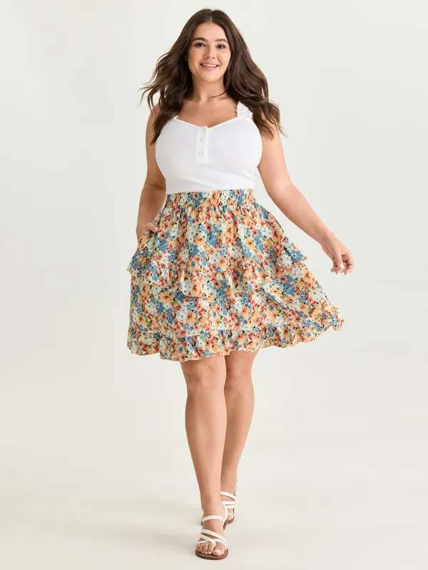 Floral Print Ruffled Edge Mini Skirt made by Bloomchic