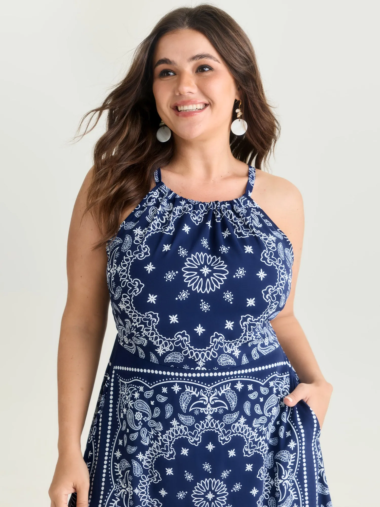 Large Floral Print Halter Neckline Maxi Dress sold by Bloomchic product image thumbnail 4