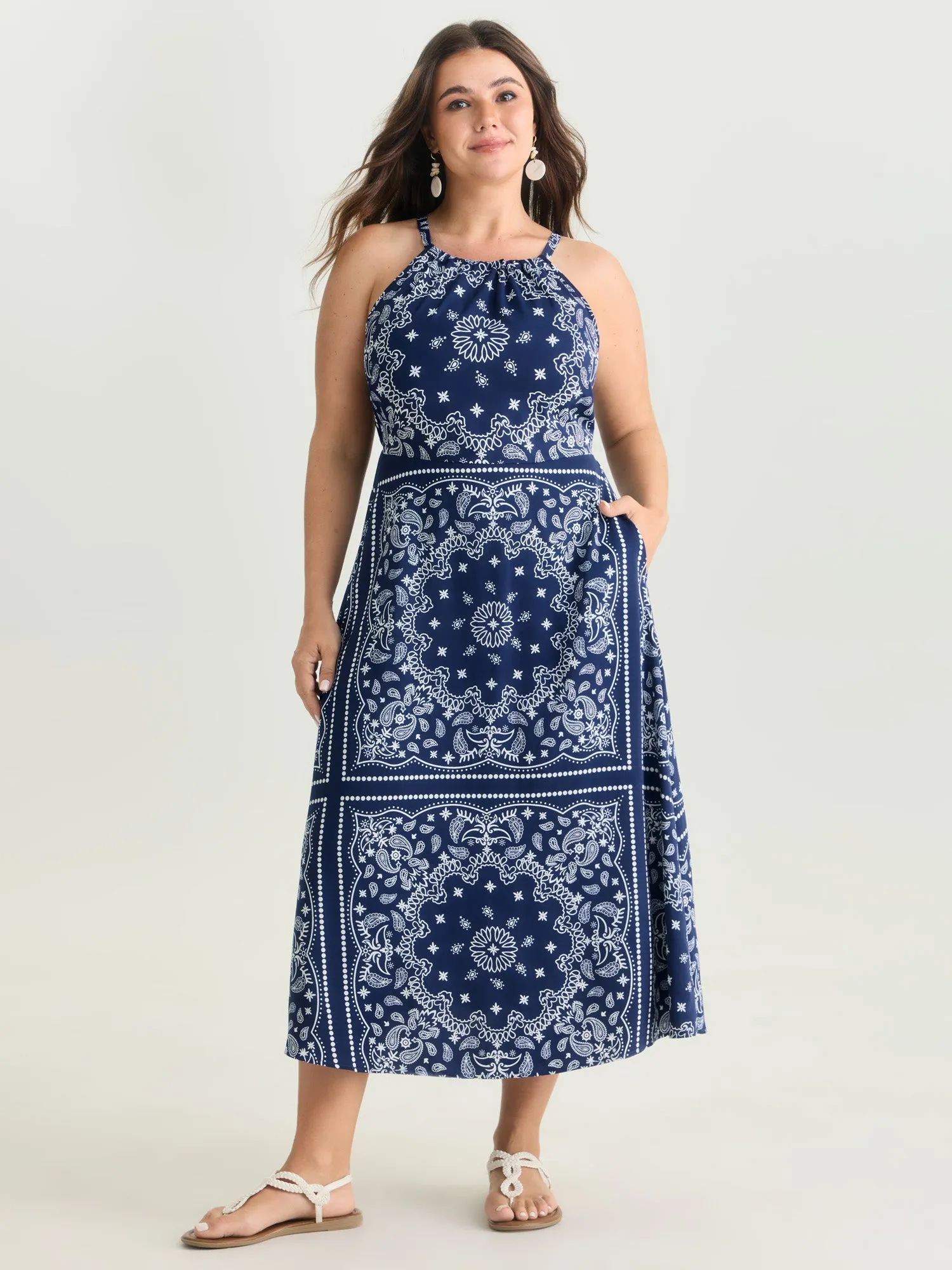 Large Floral Print Halter Neckline Maxi Dress sold by Bloomchic product image thumbnail 3