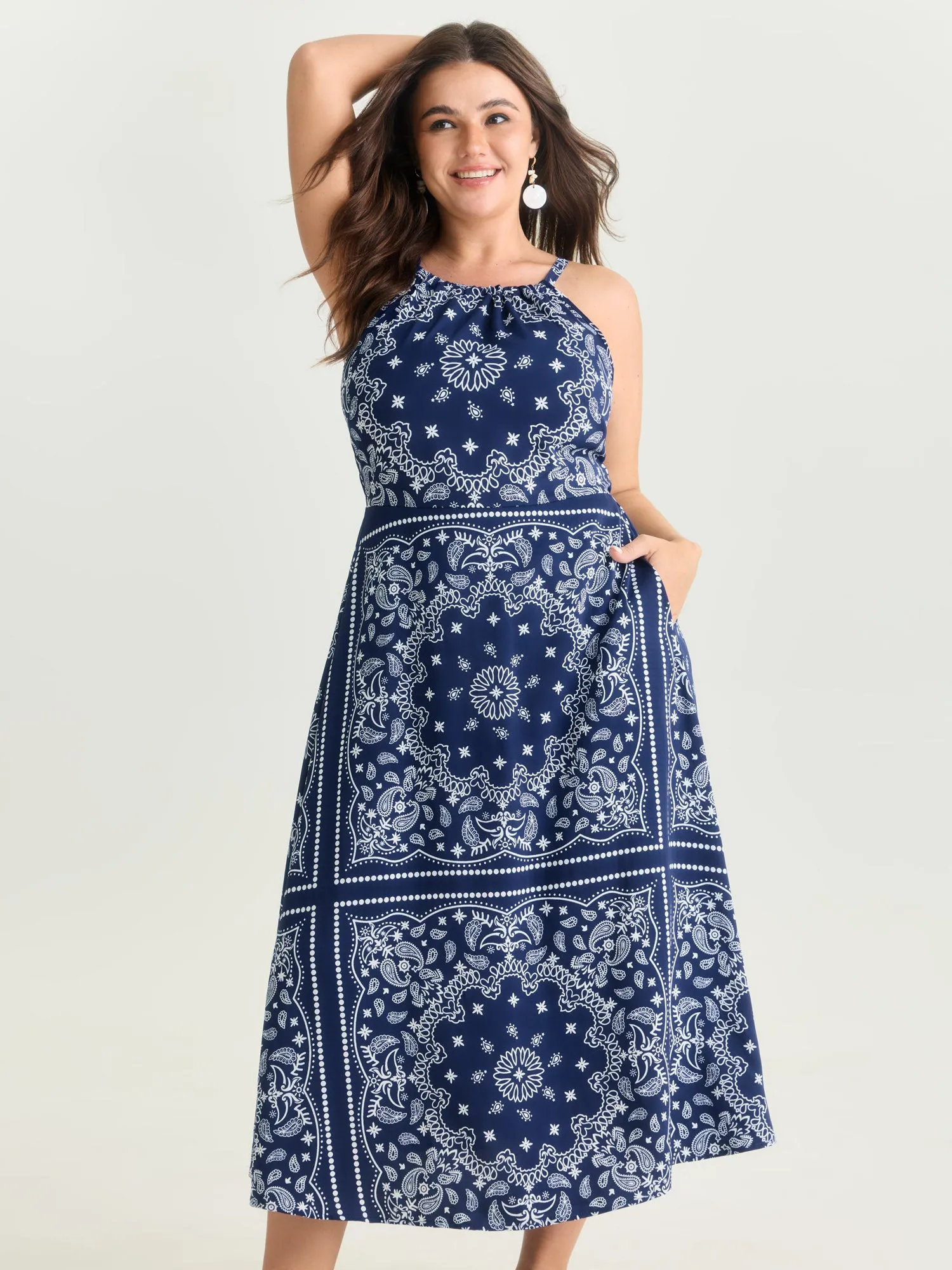 Large Floral Print Halter Neckline Maxi Dress sold by Bloomchic