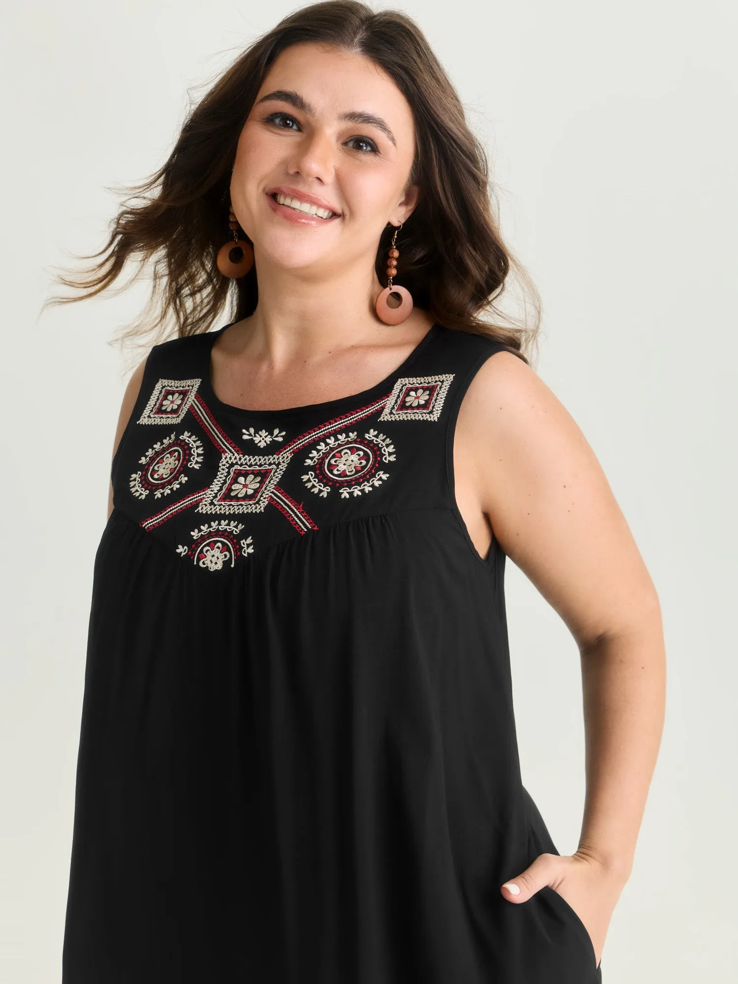 Boho Embroidered Neckline Sleeveless Mini Dress sold by Bloomchic product image thumbnail 2