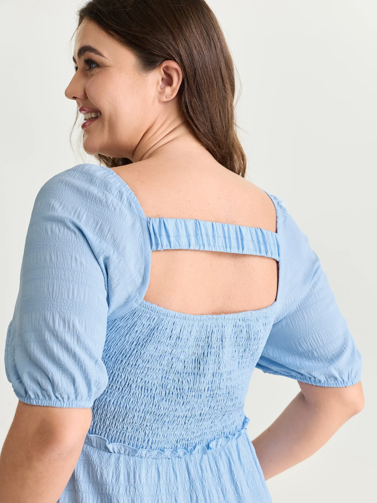 Shirred Open Back Ruffled Hem Midi Dress sold by Bloomchic product image thumbnail 2