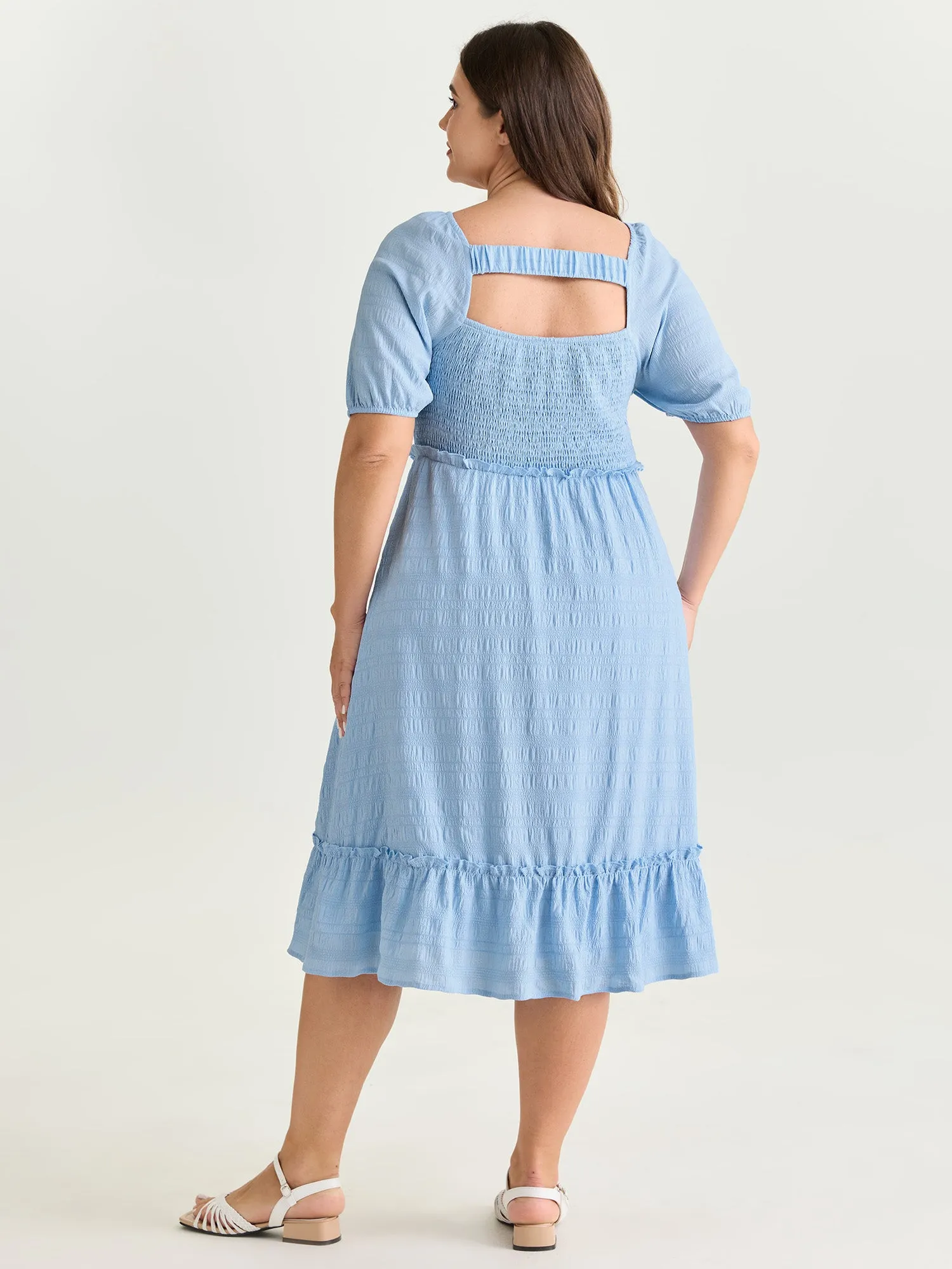 Shirred Open Back Ruffled Hem Midi Dress sold by Bloomchic product image thumbnail 5