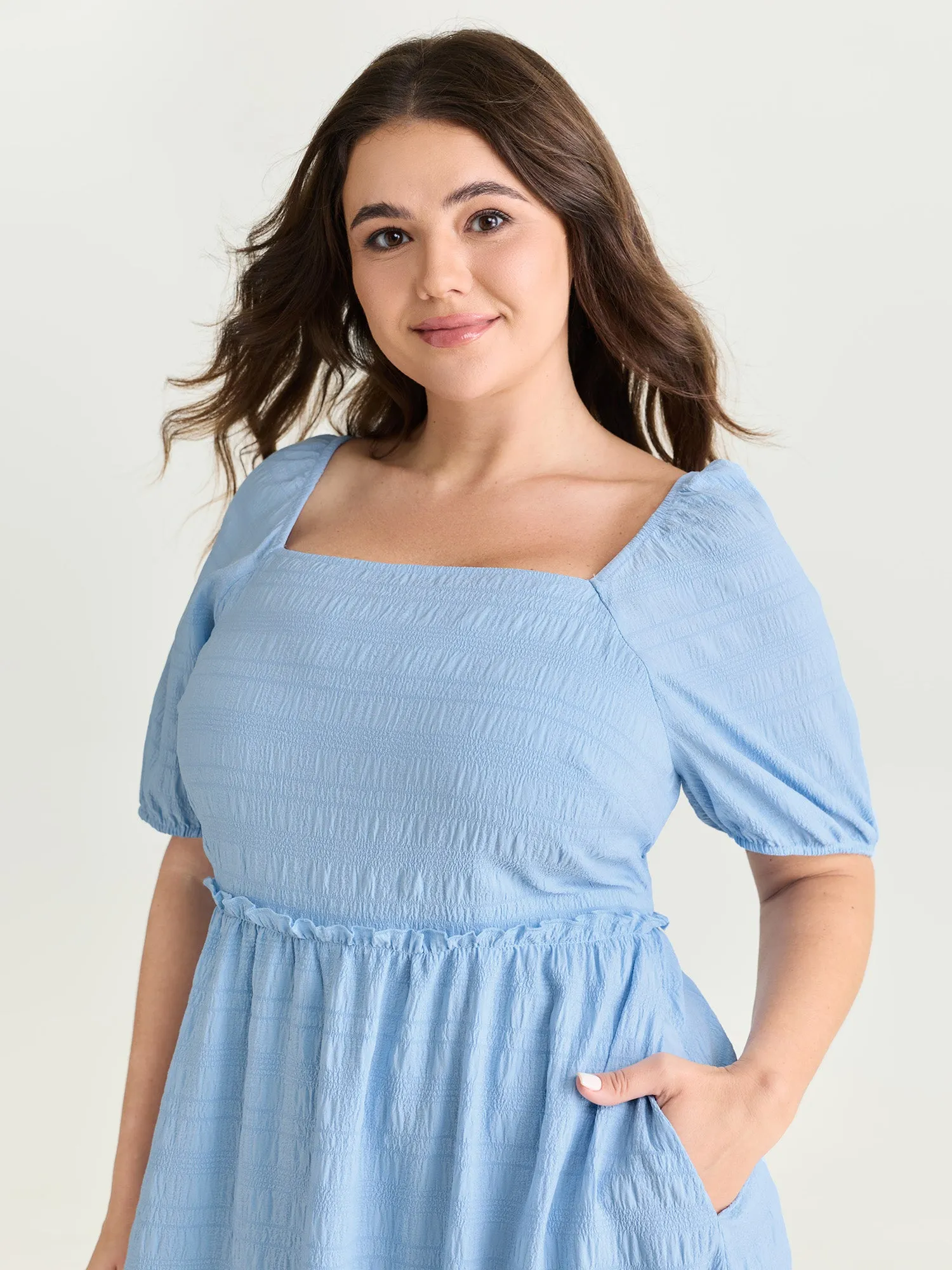 Shirred Open Back Ruffled Hem Midi Dress sold by Bloomchic product image thumbnail 3