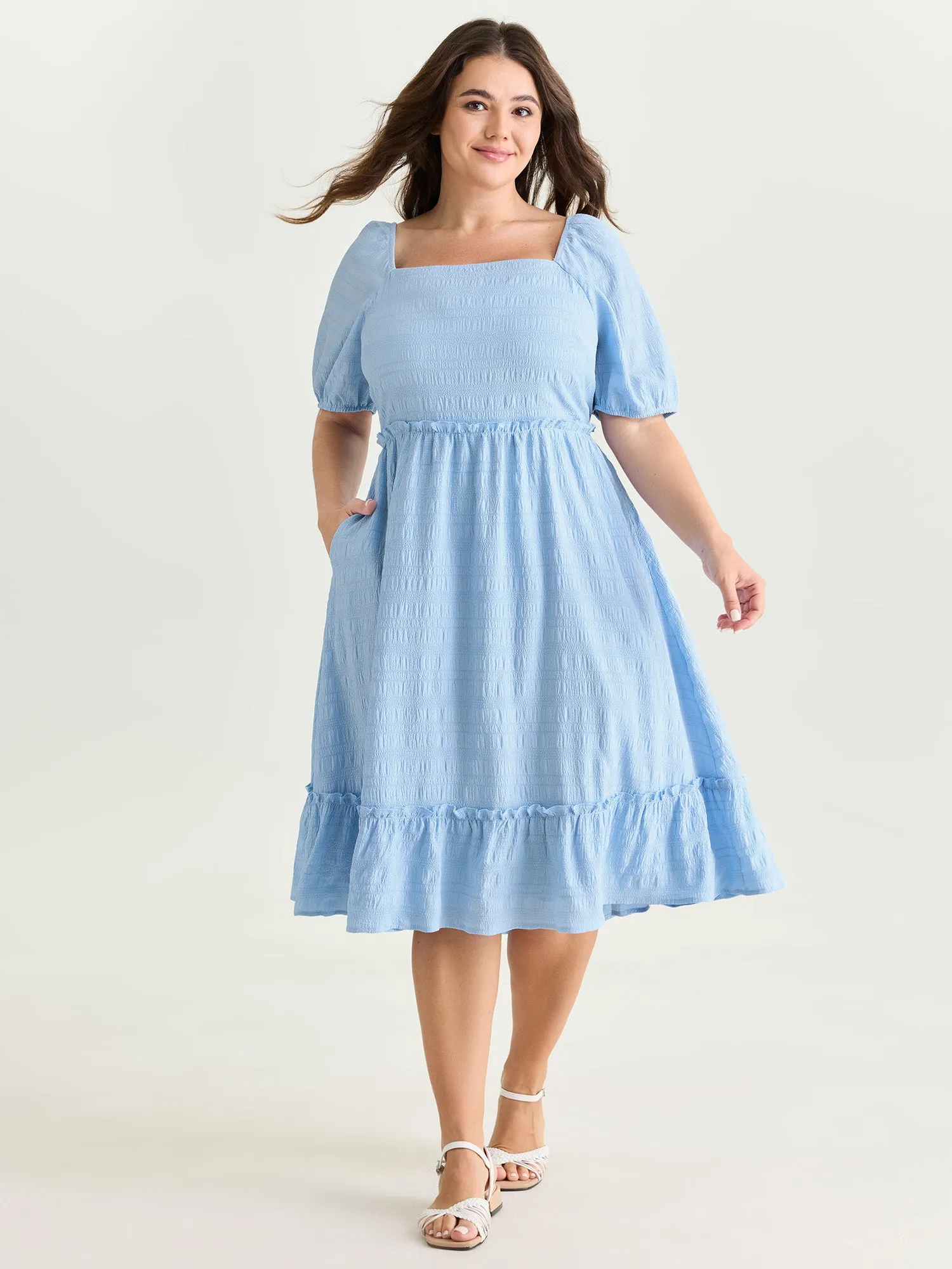 Shirred Open Back Ruffled Hem Midi Dress sold by Bloomchic product image thumbnail 4