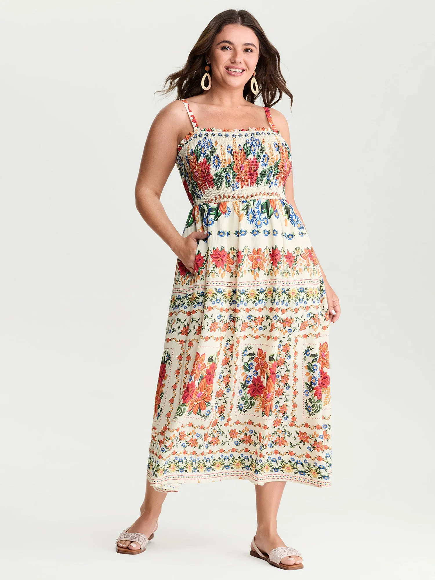 Large Floral Print Shirred Cami Maxi Dress sold by Bloomchic product image thumbnail 3