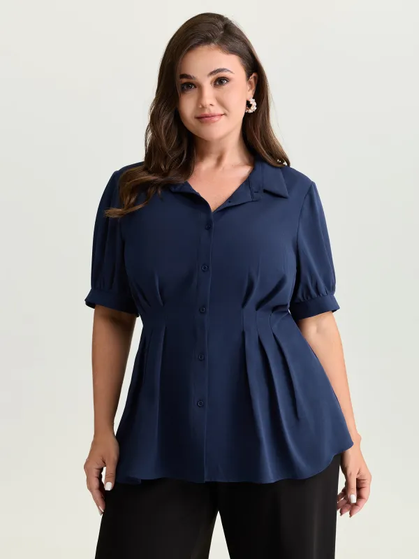 Cinched-Waist Pleated Collar Blouse made by Bloomchic