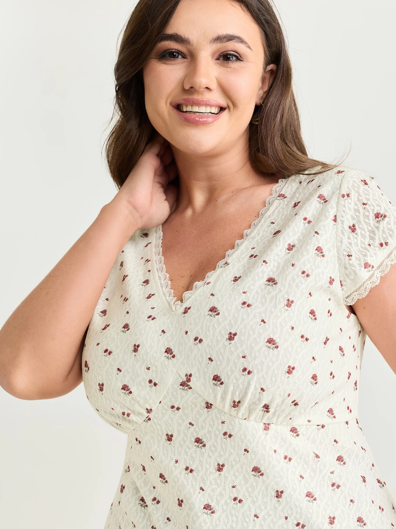 Rose Print V-Neck Knit Top sold by Bloomchic product image thumbnail 2